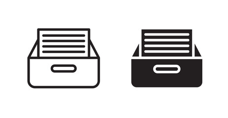 Archive icons, black line art and clipart vector logo