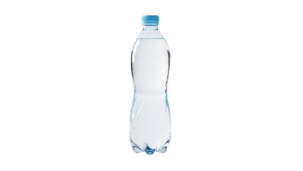 Isolated plastic bottle of clear water, simple hydration concept, white studio