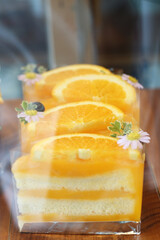 Orange cake is delicious at the cafe.