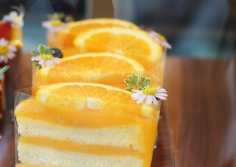 Orange cake is delicious at the cafe.