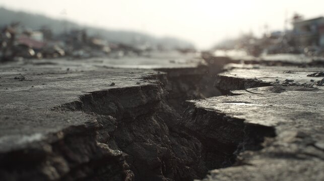 Devastation Aftermath: Cracked Earth and Crumbling Infrastructure Landscape
