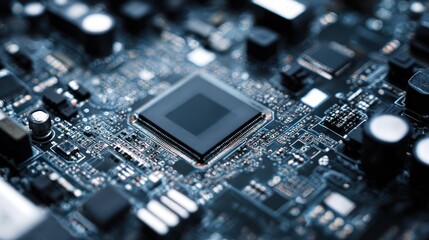 Detailed view of a computer motherboard showcasing electronic components