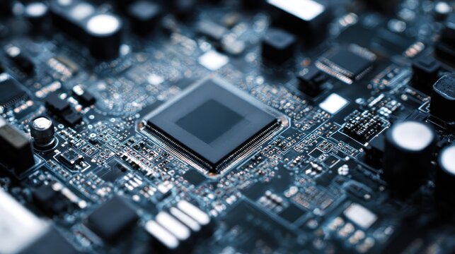 Detailed view of a computer motherboard showcasing electronic components