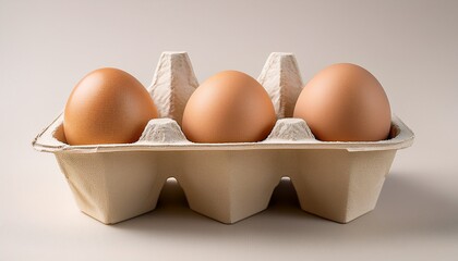 Three Brown Eggs In A Recycled Carton Isolated On A Clean Background Healthy Food And Organic Product