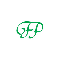 letter fp simple green ribbon linked logo vector
