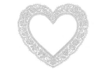 White ornate lace heart frame with floral embroidery