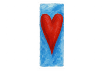 Red heart painting on rectangular blue background