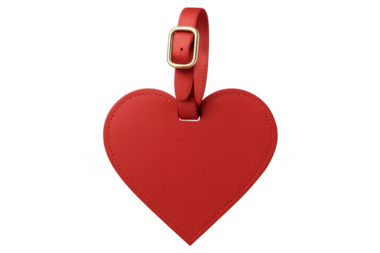 Red leather heart shaped luggage tag for travel - Powered by Adobe
