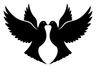 Kissing doves lovebirds silhouette Wedding peace and love symbol vector icon
