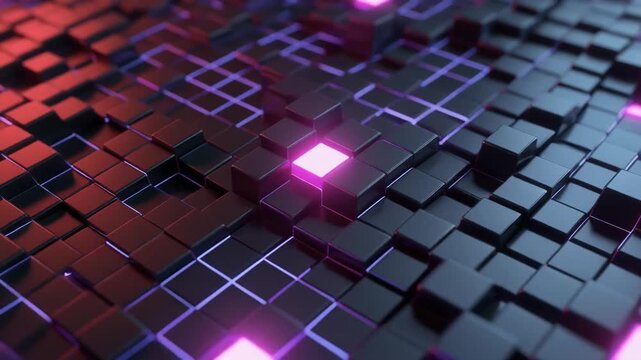 Dynamic Neurogrid interface blocks creating an intricate digital network, illustrating advanced data processing and connectivity