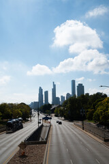 downtown chicago view from a highway