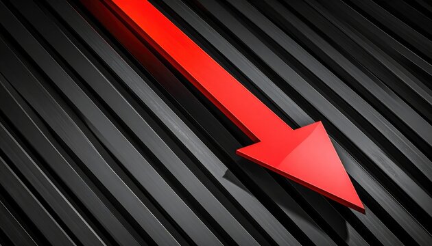 A dynamic, downward-pointing red arrow streaks across a backdrop of a metallic, dark surface. This captivating visual suggests decline, failure, and financial strain. 