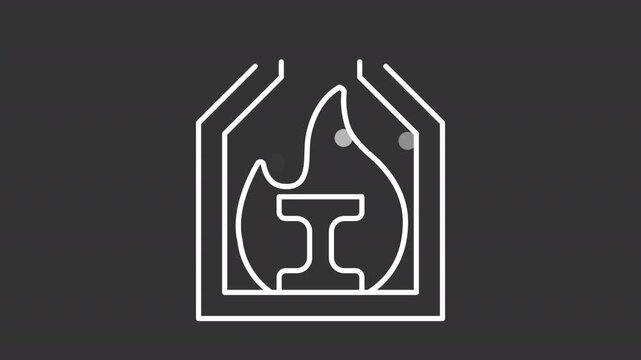 Animated metal heat treating white line icon. Blast furnace usage in metallurgy animation. Alter hardness, strength and ductility. Isolated element on dark background. Alpha transparent video