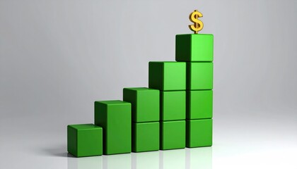 A symbolic representation of financial growth, showcasing a vibrant green staircase leading towards a golden dollar symbol at the summit, signifying achievement and success.