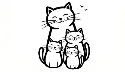 Obraz premium Happy Family of Cats: A heart warming illustration of a feline family with smiling faces. Capturing the simplicity and love.