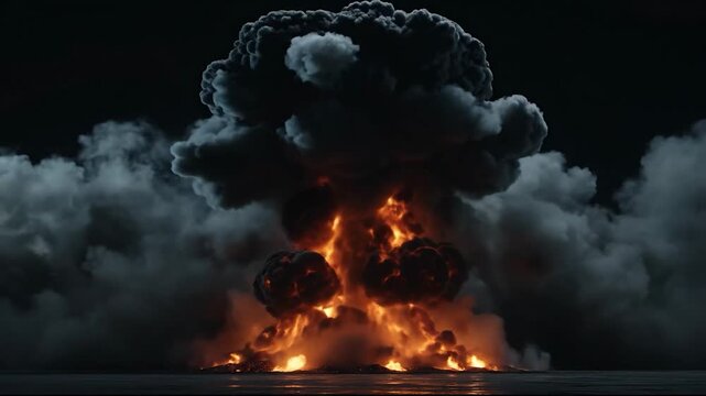 Fiery Blast  Smoke Cloud Erupts in Darkness with Intense Power Display.