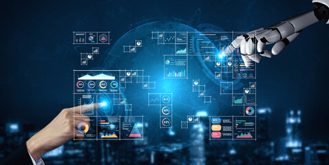 An AI powered big data visualization and business analytics grid. A complex collection of AI charts for comprehensive company reporting. Motif