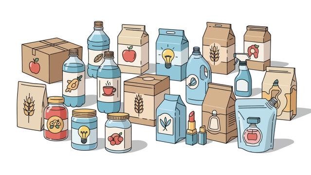Assortment of Packaged Goods - Diverse Products in Varied Containers.