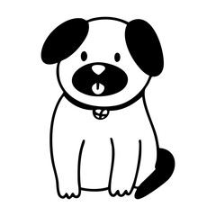 Cute sitting dog in outline doodle style with floppy ears and a playful expression. Hand drawn vector isolated illustration. 