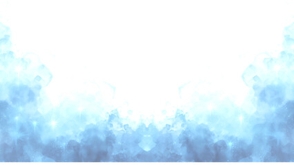 Blue ice smoke watercolor border on white background