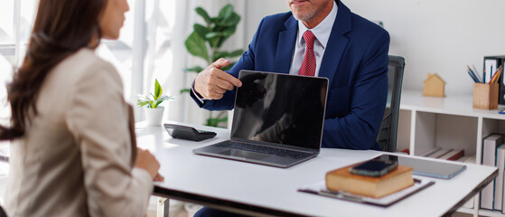 Team of business people meeting in office. analyze financial data and accounting record with calculator.Insight.