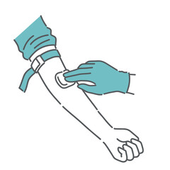 採血後の止血・圧迫シーンの手元クローズアップイラスト