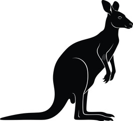 Majestic Black Kangaroo Silhouette Standing on Hind Legs, Representing Australian Wildlife, Marsupials, Outback Nature, and Powerful Hopping Animals, Vector Illustration.