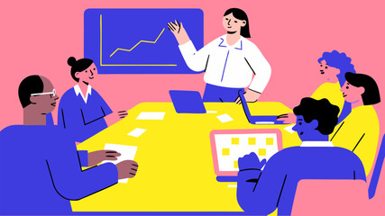 Diverse office team collaborating in open plan business meeting