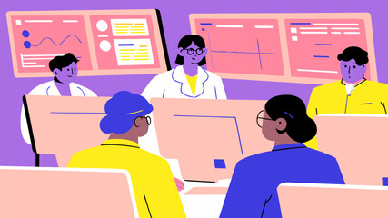 Healthcare staff managing hospital operations in office