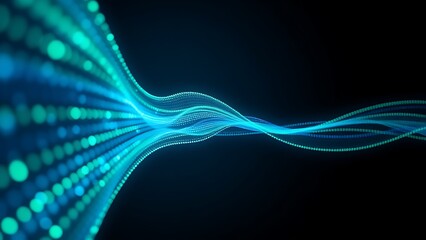 Abstract blue and green light patterns symbolizing digital data flow and advanced technological concepts.