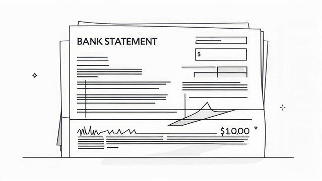 Monochrome illustration of a bank statement, featuring lines and a signature