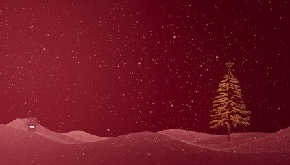 Whimsical Winter Wonderland Scene with Snow-Covered Hills and a Lone Christmas Tree under a Starry Sky