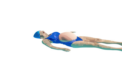 Pixelated Artistic Depiction of a Person in Blue Swimwear Floating Peacefully in Water With a Black Background Minimalist Style Abstract Water Theme