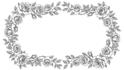 Elegant frame of hand-drawn roses, perfect for wedding invitations and stationery designs
