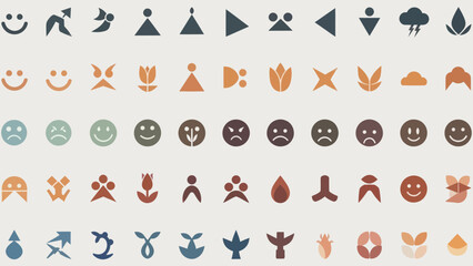Collection of diverse abstract icons and symbols in various colors.