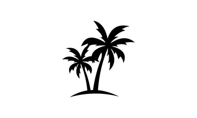 Two black palm tree silhouettes on a white background.
