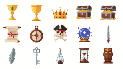 Cartoon treasure objects illustration set for game design and storytelling