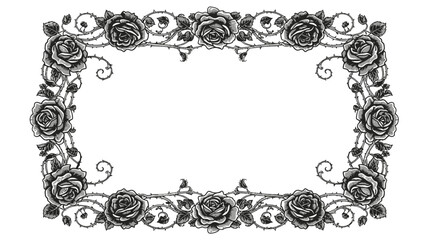 Elegant rose frame design with thorns and leaves for vintage romantic projects