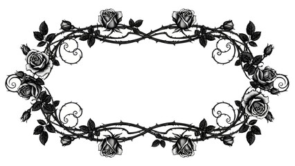 Elegant rose frame with thorns, vintage gothic decoration for weddings and invitations