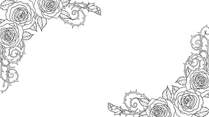 Elegant floral frame with roses and thorns illustration for banners and invitations