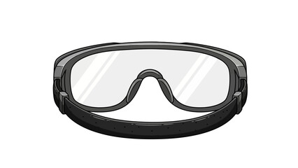 Blackframed safety goggles with clear lenses and an adjustable strap