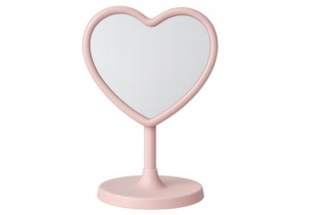 Pink heart shaped makeup mirror vanity concept
