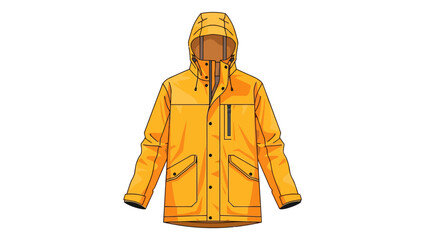 Bright yellow hooded jacket illustration with black snap buttons and zippers