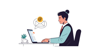 Businessman typing on a laptop with an email icon above the screen