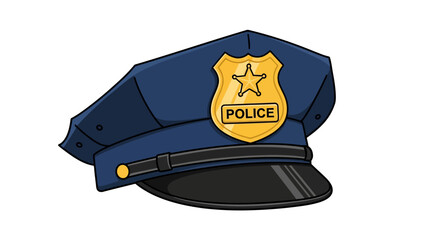 Cartoon blue police hat with gold badge featuring a star
