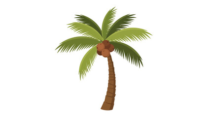 Cartoon coconut palm tree with green fronds and brown trunk against a white background