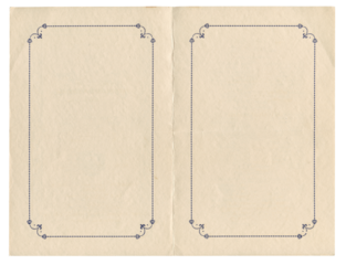 Vintage 1920s Blank Program Interior Mockup w/ Ornamental Floral Border – Authentic Aged Paper Ephemera, Isolated Old Booklet Antique Stationery Flat Lay Template