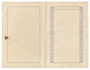 Vintage 1920s Blank Program Exterior Mockup w/ Ornamental Floral Border – Authentic Aged Paper Ephemera, Isolated Old Booklet Antique Stationery Flat Lay Template