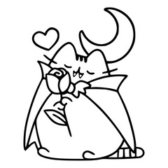 cute kitten Dracula in cape outline