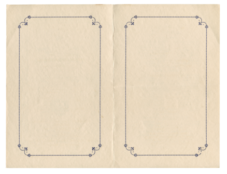 Vintage 1920s Blank Program Interior Mockup w/ Ornamental Floral Border – Authentic Aged Paper Ephemera, Isolated Old Booklet Antique Stationery Flat Lay Template - Powered by Adobe